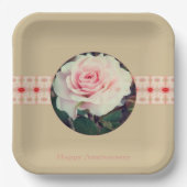 Roze rozenvierkant papieren bordje (Voorkant)