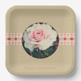 Roze rozenvierkant papieren bordje