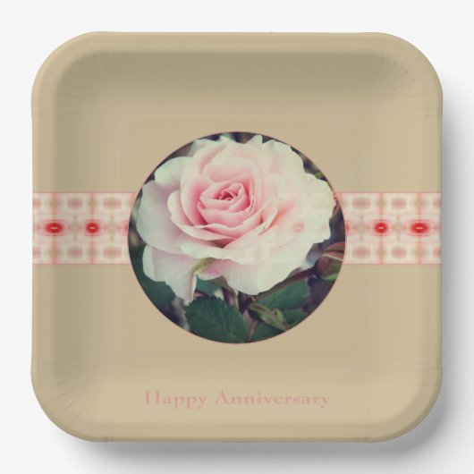 Roze rozenvierkant papieren bordje (Voorkant)