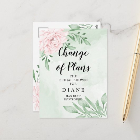 Roze rozenvulling wijzig de datum van Vrijgezellen Briefkaart (Voorkant / Achterkant in situ)