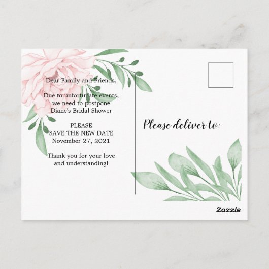 Roze rozenvulling wijzig de datum van Vrijgezellen Briefkaart (Achterkant)