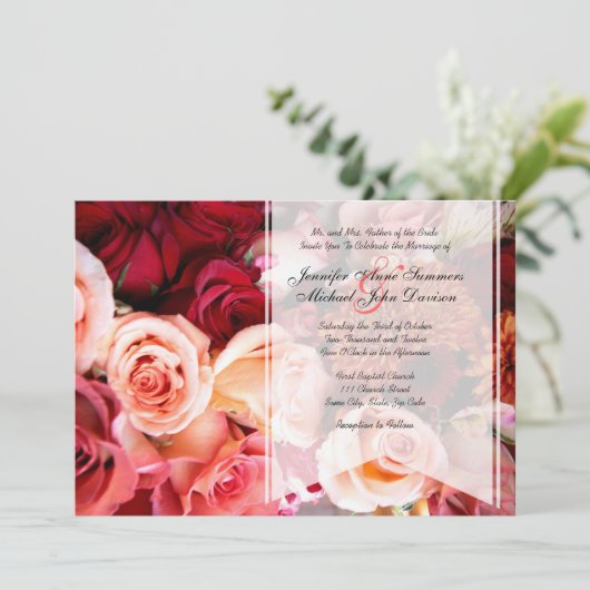  roze rozenweddenschap kaart (Staand voorkant)