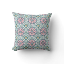 Roze Rozet en Mint Groen Geometrisch Patroon