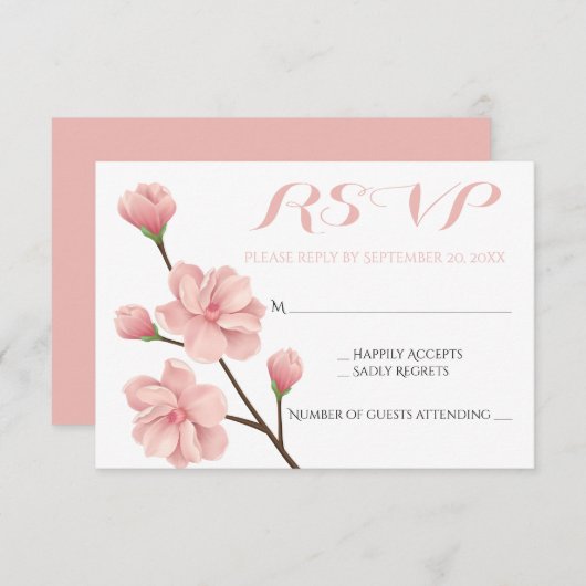 ROZE RSVP BLOEMEN KERSENBLOESEMS BRUILOFT BLOEMEN (Voorkant / Achterkant)