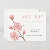 ROZE RSVP BLOEMEN KERSENBLOESEMS BRUILOFT BLOEMEN UITNODIGING BRIEFKAART (Voorkant / Achterkant)