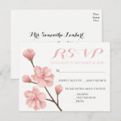 ROZE RSVP BLOEMEN KERSENBLOESEMS BRUILOFT BLOEMEN UITNODIGING BRIEFKAART (Voorkant / Achterkant)