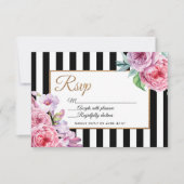 Roze RSVP-kaart en Stripes RSVP Kaartje (Voorkant)