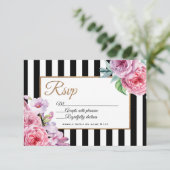 Roze RSVP-kaart en Stripes RSVP Kaartje (Staand voorkant)