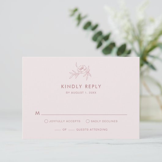 Roze RSVP kaart met bloemen (Staand voorkant)