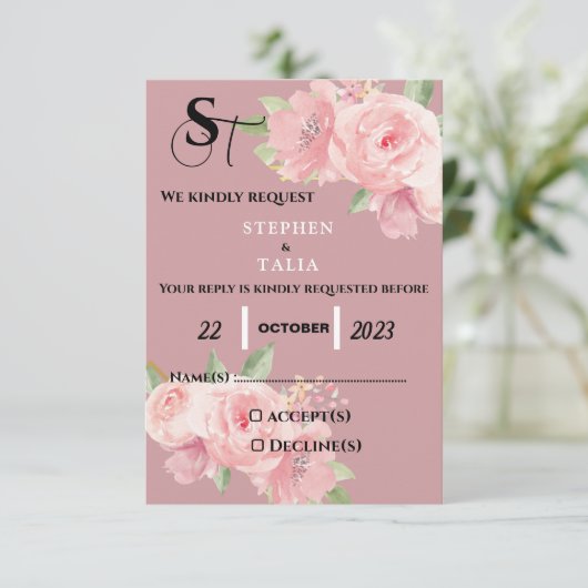 Roze RSVP Kaartje (Staand voorkant)