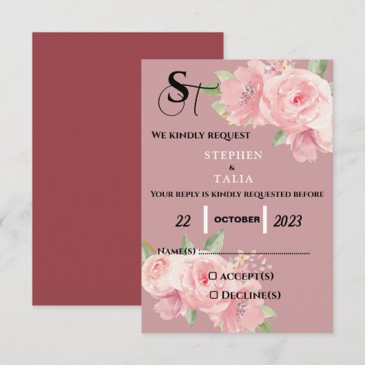 Roze RSVP Kaartje (Voorkant / Achterkant)