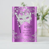 Roze RSVP Quinceanera 15e partij Masquerade (Staand voorkant)