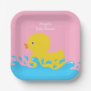 Roze Rubber Duck Polka Dot Baby shower Bord