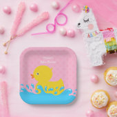 Roze Rubber Duck Polka Dot Baby shower Papieren Bordje (Feest)