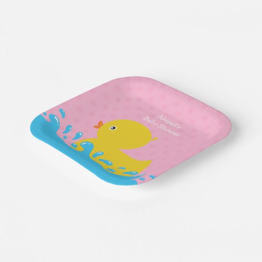 Roze Rubber Duck Polka Dot Baby shower Papieren Bordje (Gebogen)
