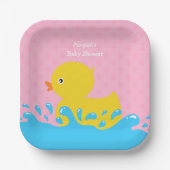Roze Rubber Duck Polka Dot Baby shower Papieren Bordje (Voorkant)