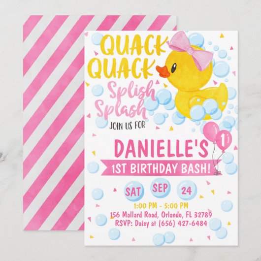 Roze Rubber Duckie Uitnodiging (Voorkant / Achterkant)