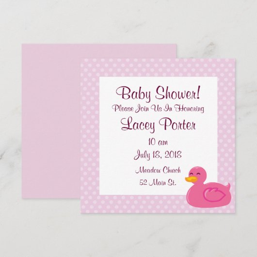 Roze Rubber Ducky Baby Shower Uitnodigingen (Voorkant / Achterkant)