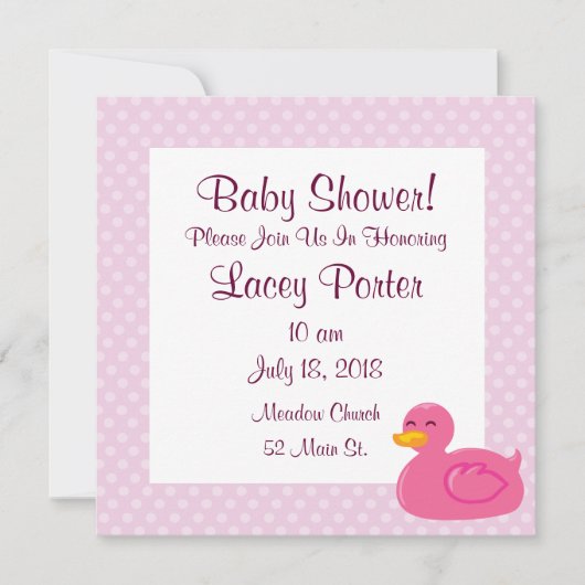 Roze Rubber Ducky Baby Shower Uitnodigingen (Voorkant)