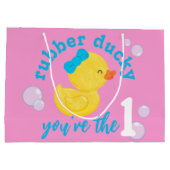 Roze Rubber Ducky Je bent de Een 1e Verjaardag Groot Cadeauzakje (Achterkant)