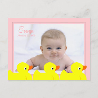 Roze Rubber Ducky Lijst Aankondigingskaart
