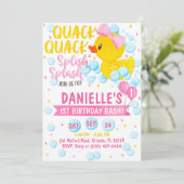 Roze Rubber Eendje Uitnodiging (Staand voorkant)