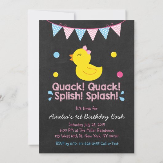 Roze Rubber Euck 1st Birthday Kaart (Voorkant)