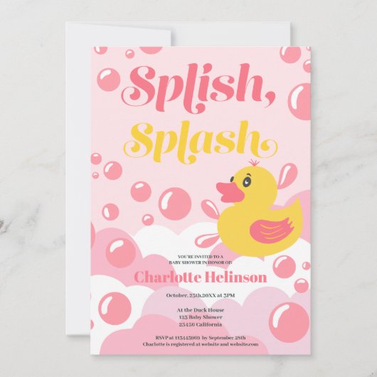 Roze rubbereend spetbol baby shower kaart (Voorkant)