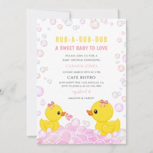 Roze Rubberen Eend Baby Shower Kaart (Voorkant)