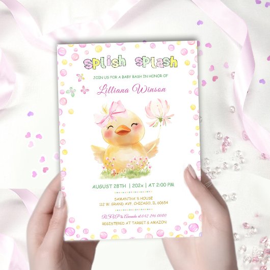 Roze Rubberen Eend Baby Shower Sjabloon Kaart