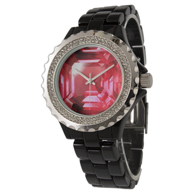 Roze Ruby edelsteen Horloge (Gekanteld)