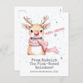 Roze Rudolph rendier kerst Briefkaart