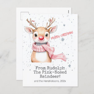 Roze Rudolph rendier kerst Briefkaart