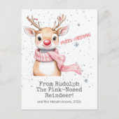 Roze Rudolph rendier kerst Briefkaart (Voorkant)