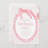 Roze Ruffle Bow Verjaardag Uitnodiging (Voorkant / Achterkant)