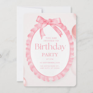 Roze Ruffle Bow Verjaardag Uitnodiging