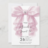 Roze Ruffle Cascade Bow Elegant Sweet 16 Party Kaart (Voorkant)