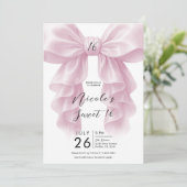 Roze Ruffle Cascade Bow Elegant Sweet 16 Party Kaart (Staand voorkant)