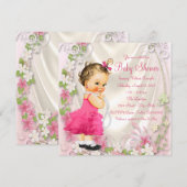 Roze Ruffle Jurk en Parels Meisje Baby shower Kaart (Voorkant / Achterkant)