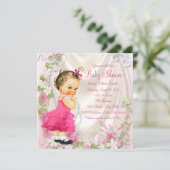 Roze Ruffle Jurk en Parels Meisje Baby shower Kaart (Staand voorkant)
