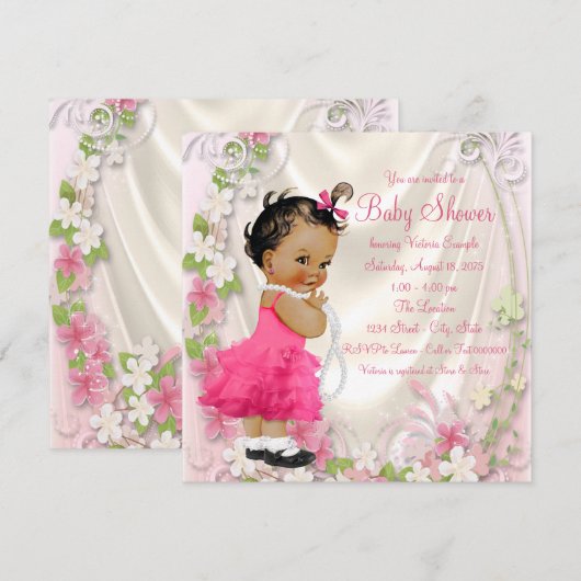 Roze Ruffle Jurk Parels Etnisch Meisje Baby shower Kaart (Voorkant / Achterkant)