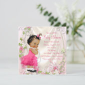 Roze Ruffle Jurk Parels Etnisch Meisje Baby shower Kaart (Staand voorkant)