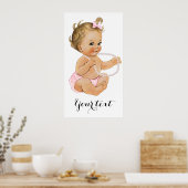 Roze Ruffle Pants Pearls Girl Baby shower Poster (Keuken)