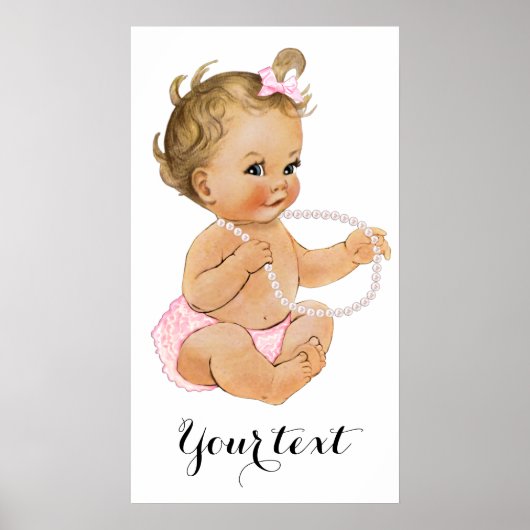 Roze Ruffle Pants Pearls Girl Baby shower Poster (Voorkant)