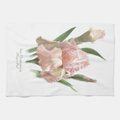 roze ruffled iris botanische kunst stijl theedoek (Horizontaal)