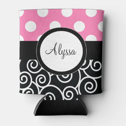 Roze Rug Stippen Swirl Gepersonaliseerd Blikjeskoeler (Voorkant)