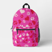 Roze Rugzak Wit & Rood Hart en Cat Paw Prints (Voorkant)