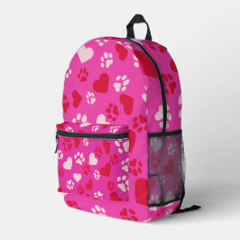 Roze Rugzak Wit & Rood Hart en Cat Paw Prints