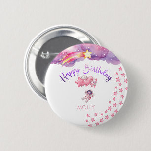 Roze Ruimte Eerste Reis Rond de Zon Verjaardag Ronde Button 5,7 Cm