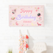 Roze ruimte Happy Birthday-banner Spandoek (Insitu)